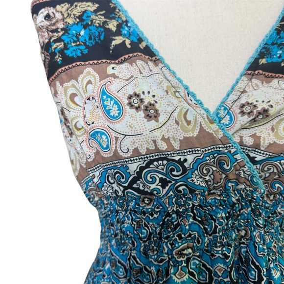 Blue port sleeveless V-neck 100% cotton large shirt. multicoloured blue brown - Picture 2 of 5